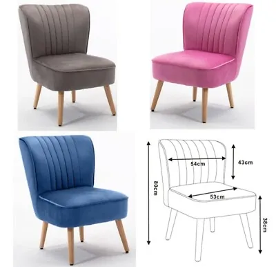 Velvet Accent Chair Bedroom Chair Wood Legs Grey Pink Blue • £69.95