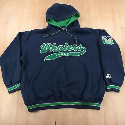 STARTER Hartford Whalers Embroidered Hoodie Sweatshirt XL Vtg 90s NHL Hockey • $148