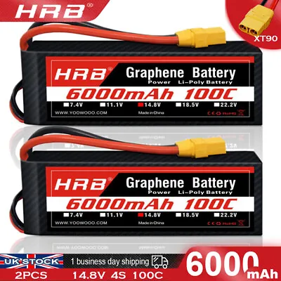 £139.99 • Buy 2x Graphene 14.8V 4S 6000mAh LiPo Battery XT90 For Rc Car Helicopter Plane Boat