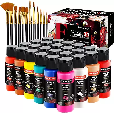 Acrylic Paint Set 24 Colors (2 Oz / 60Ml Each) Non Toxic Non Fading Waterproo • £35.34