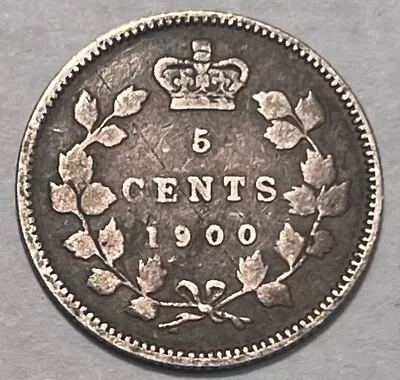 CANADA - Queen Victoria - 5 Cents - 1900 - Very Fine - Tiny Silver Coin • $7