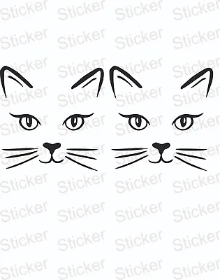 2 Cute Cat Face-Stickers-Decals-Car-Wall-Mirror-Window-93x93mm Each • £1.99