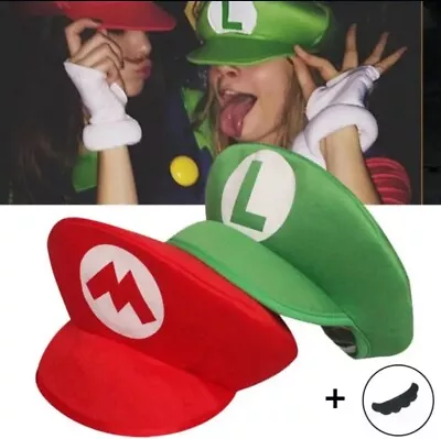 Super Mario Anime Cosplay Hats Nintendo Luigi Bros Fabric Dome Hat With Mustache • $14.99