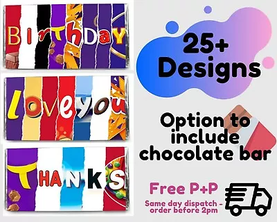 NOVELTY CHOCOLATE BAR WRAPPER | Birthday Thanks Thank You Love You Congrats  • £4.99