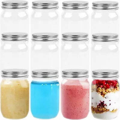 8 Ounce Clear Plastic Mason Jars Containers With Screw On Lids - Refillable R... • $22.58