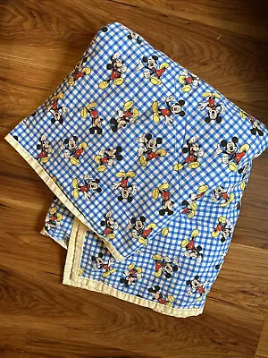 Vintage Disney Mickey Mouse Baby Blanket Handmade Quilt 90’s • $42.78