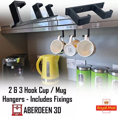 2 & 3 Kitchen Hooks Mug Cup Holder Under Cabinet Cupboard Hanger Rack • £5.99