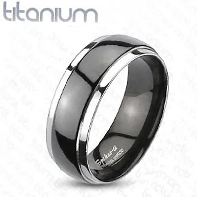 Titanium Solid Mens 8MM Comfort Fit Black Dome Wedding Band Ring Size 9-13 • $14.95