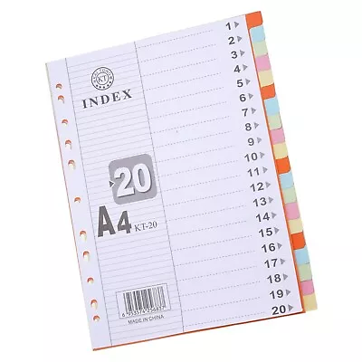 NEW 20 Blank Index File Dividers A4 Document Multi Colored Card Sheet Punched UK • £3.33