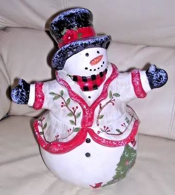 Mint Ceramic 12  Snowman Cookie Jar Christmas Tree Cardinal Hat Mittens Scarf • $19.99