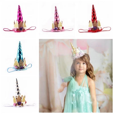 Tiara Party Unicorn Horn Rainbow Baby Flower Headband Christmas Hair Band • $15.70