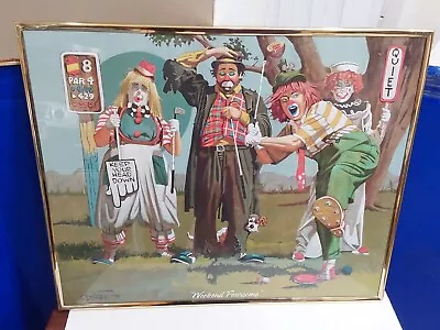 Vintage  Clown Picture  By Oberstein. Weekend Foursome 20 By 16. • $6.99