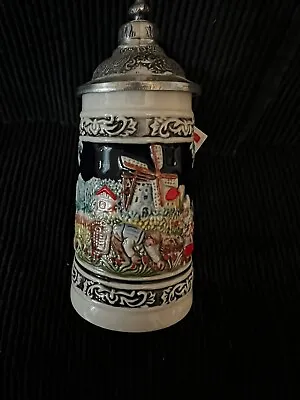 Holland Mini Porcelain Old Dutch Hand-painted Beer Stein With Pewter Lid • $5.50