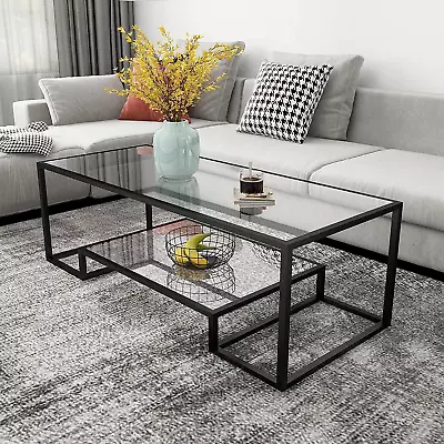 Modern Metal Glass Coffee Table Tempered Glass Side For Living Room Home  • $127.11