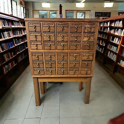 Vintage Card Catalog Maple And Brass Card File Storage Cabinet Drawer Cabinet • $1500