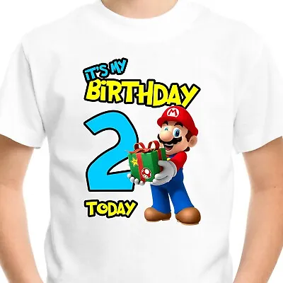 Personalised Super Mario Kids AGE T-Shirt Birthday Gifts Nursery Baby Boys Top • £10.99
