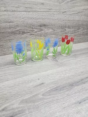 Vtg 1950's  Swanky Swigs Juice Glasses Floral Qty 4 • $19.99