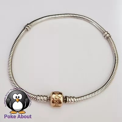 $165 • Buy Authentic PANDORA Two Tone Bracelet Silver 14ct Yellow Gold Clasp 590702 21.5cm
