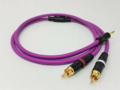 Van Damme Pro RCA Phono To 3.5mm Stereo Mini Jack  Aux Cable Lead Purple 1m • £22.49