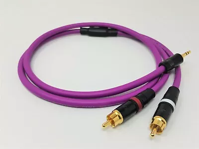 Van Damme RCA Phono To 3.5mm Stereo Mini Jack Leads Aux OFC Cable Purple 1m • £25.45