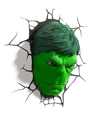 3DLightFX Marvel Avengers Hulk Face 3D Wall Light With Crack Sticker • £38.49