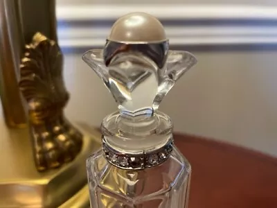 Vintage Czech Crystal Glass Perfume Bottle Rhinestones Faux Pearl Stopper • $18
