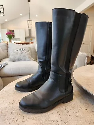 Sz. 8 Style & Co. Womens Vegan Leather Riding Boots Black Expandable Mesh • $24.99