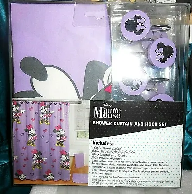 $22 • Buy MIP Disney Minnie Mouse Shower Curtain W Hooks Purple W Minnie And Hearts 