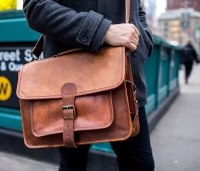 Men's Genuine Leather Vintage Laptop Shoulder Briefcase Messenger Bag • $89.91