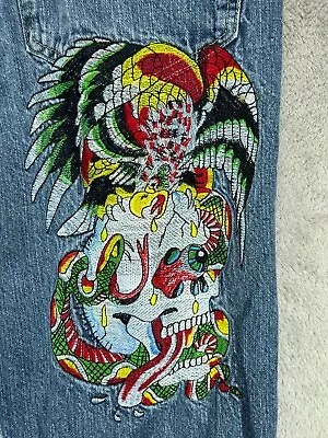 VTG Eddie Hardy Christian Audigier Jeans Skull Snake Tattoo Mens 44 44x29 Street • $63.90