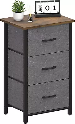Nightstand With 3 Fabric Drawers Storage Drawers Small Dresser For Bedroom Nig • £50.18