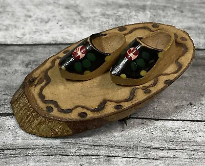 Vintage Dutch Painted Wooden Shoes Clogs Pin Brooch On Wood Base • $9.97