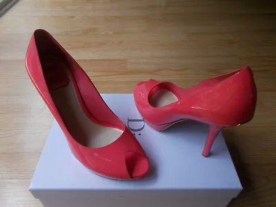 Christian Dior Miss Dior Peep Toe Pumps Shoes Pink Coral Logo 39.5 US 9 NIB • $389.99