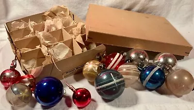 VintageMiniatureChristmasFeather Tree OrnamentsBallsBlown GlassBox Of 12 • $36.95