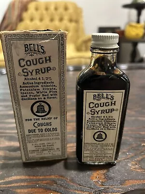 Antique Medicine Dr. Bell’s Cough Syrup Glass Bottle Paper Label Nyc Full • $33