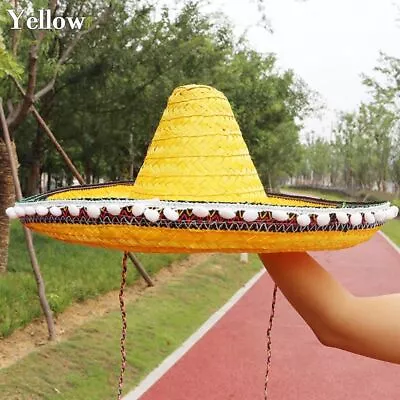 Decorations Mexican Pompom Hat Straw Hat Halloween Cosplay Hat Show Straw Wear • $11.45