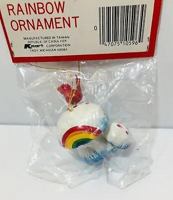 Vintage Rainbow Mushroom Bird Holiday Ornament Hand Painted Wood NOS 1980’s • $11.99