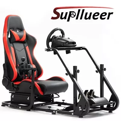 Supllueer Racing Simulator Cockpit Stand With Red Seat Fit Logitech G920  G29 • $489.99