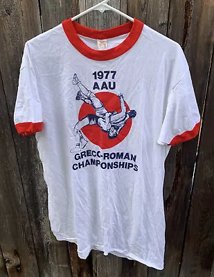 VTG 1977 AAU Greco Roman Wrestling Championships T Shirt L Southern Athletic 70s • $9.99