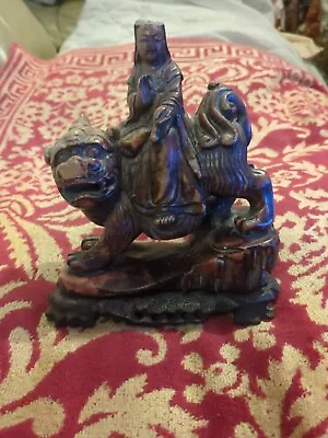 Beautiful Antique Carved Soap Stone Chinese Japanese Figure On Foo Dog Temple. • £95