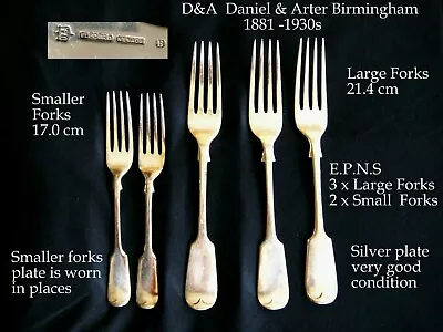 5 X Antique Silver Plated Forks Made By DANIEL & ARTER Birmingham C1890-1920 • £9.99