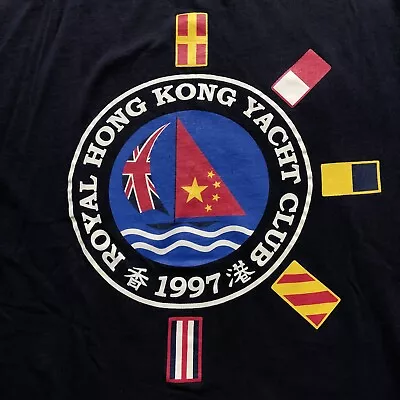 Vintage Royal Hong Kong Yacht Club T Shirt Mens L 1997 Sailing Boat FLAWS READ • $14.99