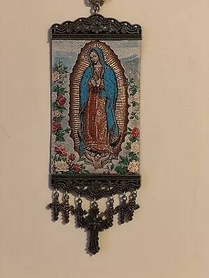 Guadalupe Mary Icon Banner Religious Rose Pure Cotton With Gold Yarn • $27