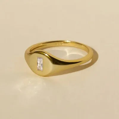 18K Gold Signet Ring Pinky Ring Stackable Rings Women Ring Gift For Her • $50