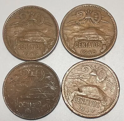 Lot  A  Set Of 4 Estados Unidos 20 Centavos Bronze Mexican Coins 1944-56 Vintage • $12.99