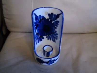 Antique Hand Made & Decorated Blu & White Porcelain Candle Holder Wall Hanging • £28