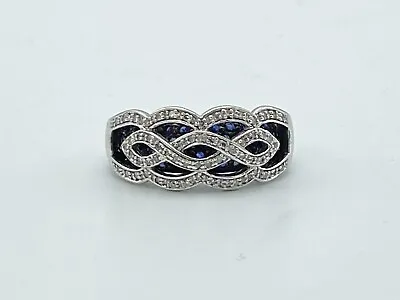 Heavy 9ct White Gold Diamond And Sapphire Lattice Dress Ring Size O • £275