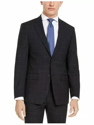 Men's Calvin Klein Navy Blue Windowpane Slim Fit Wool Blazer Sportcoat • $50
