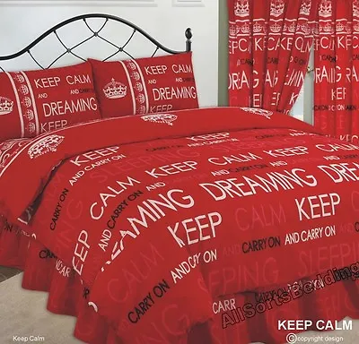 Double Bed Duvet Cover Set Keep Calm And Carry On Dreaming Red Crown • £17.99