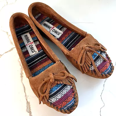 Minnetonka Southwestern Moccasins Shoes Suede Slip-On Women's Size 7 Textile Top • $21.95